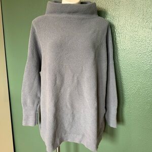 Free People Blue Drop Sleeve Ribbed Mock Neck Oversized Sweater